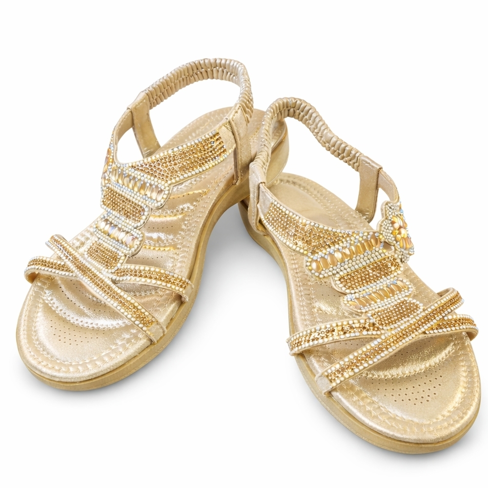 Gold Rhinestone Embellished Slingback Sandals | Size US 10 (EU 41) New with box - Picture 6 of 11